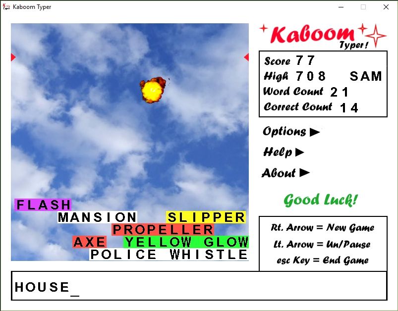 Screenshot of Kaboom Typer